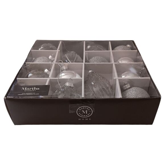 14 Martha Stewart Silver Glass Ornament Set Christmas Beaded Glittery Bedford. - Picture 10 of 16